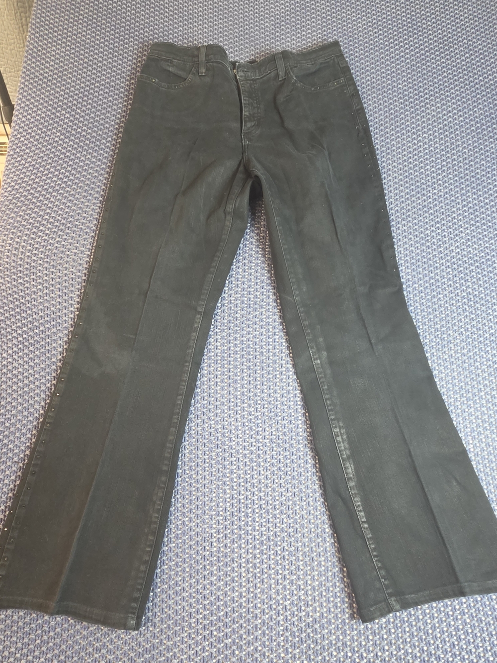 NYDJ Women's Black Flare Jeans with Stud Trim #0346